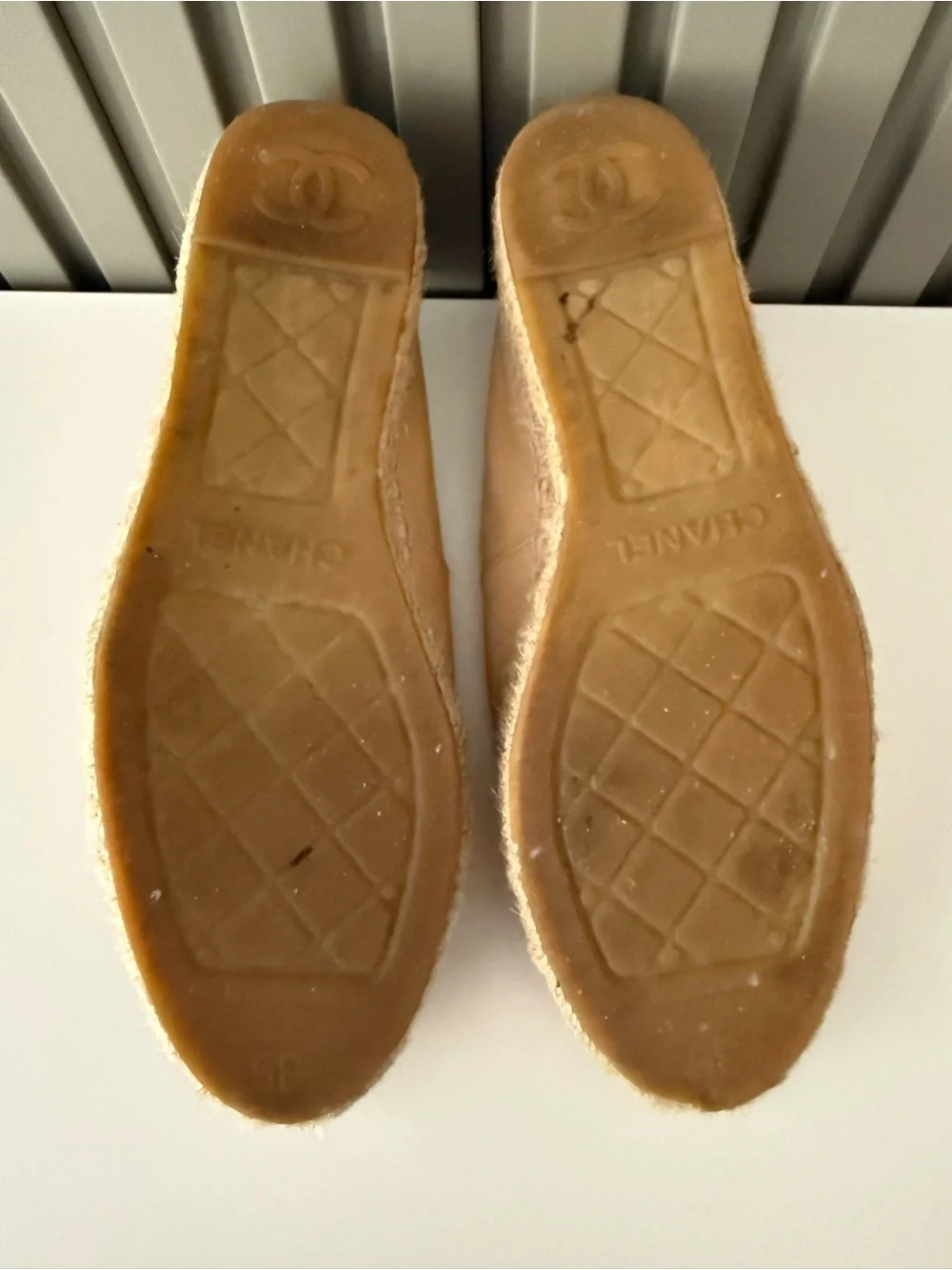 CHANEL Beige and Black Leather Espadrille Flats 100% Authentic
